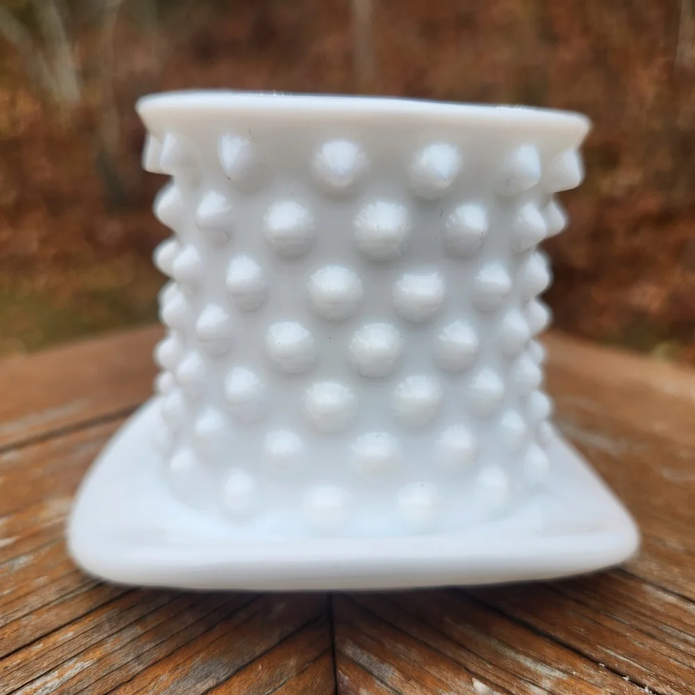 Vintage Fenton Hobnail Milkglass Top Hat Toothpick / QTip /Matchstick Holder